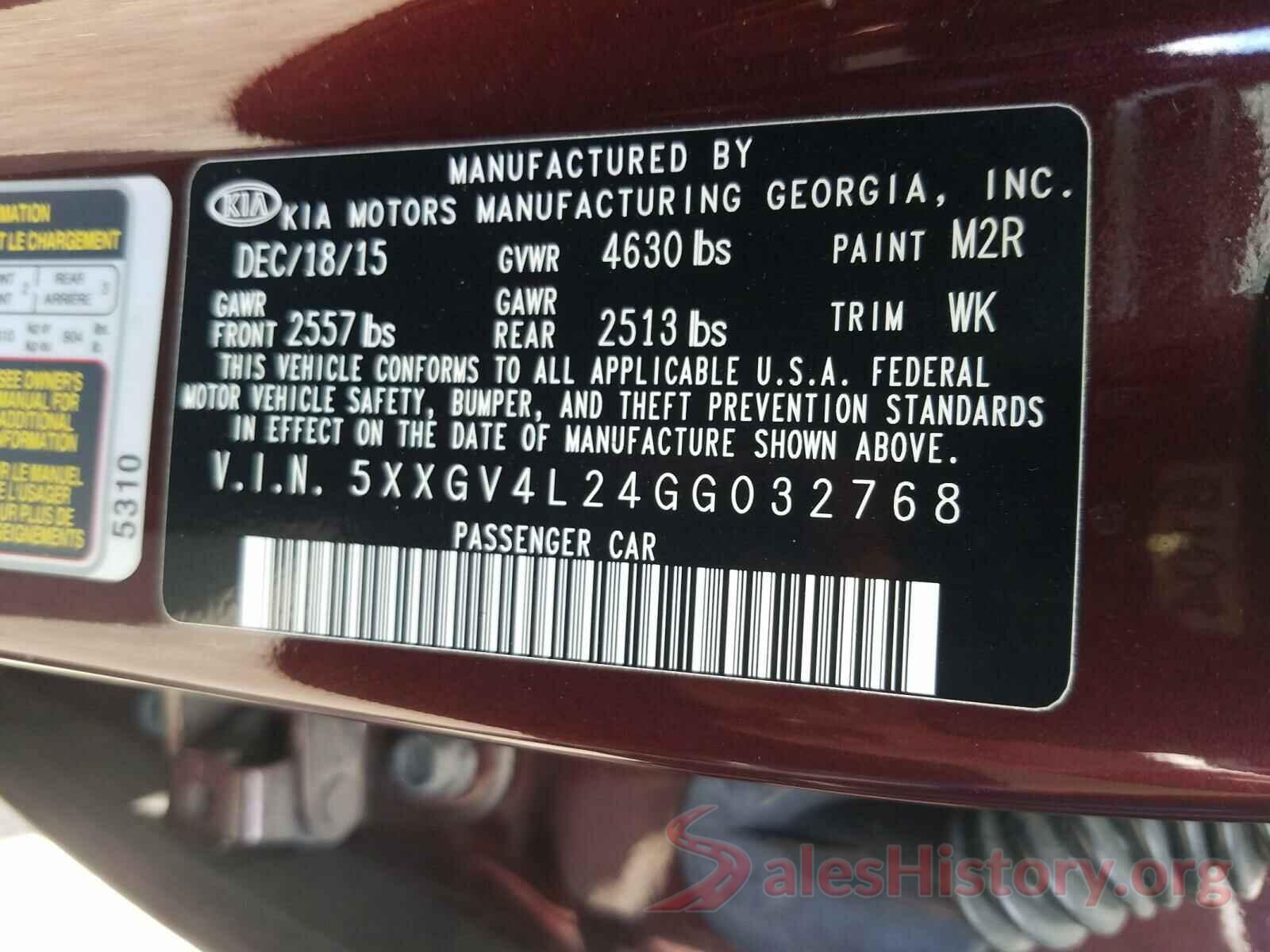 5XXGV4L24GG032768 2016 KIA OPTIMA