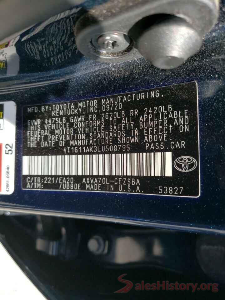 4T1G11AK3LU508795 2020 TOYOTA CAMRY