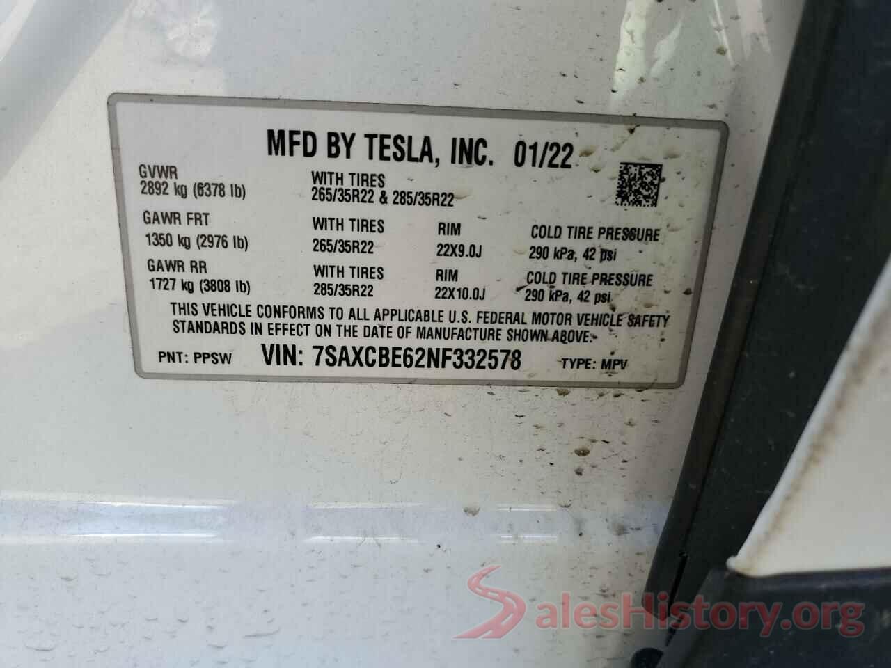 7SAXCBE62NF332578 2022 TESLA MODEL X