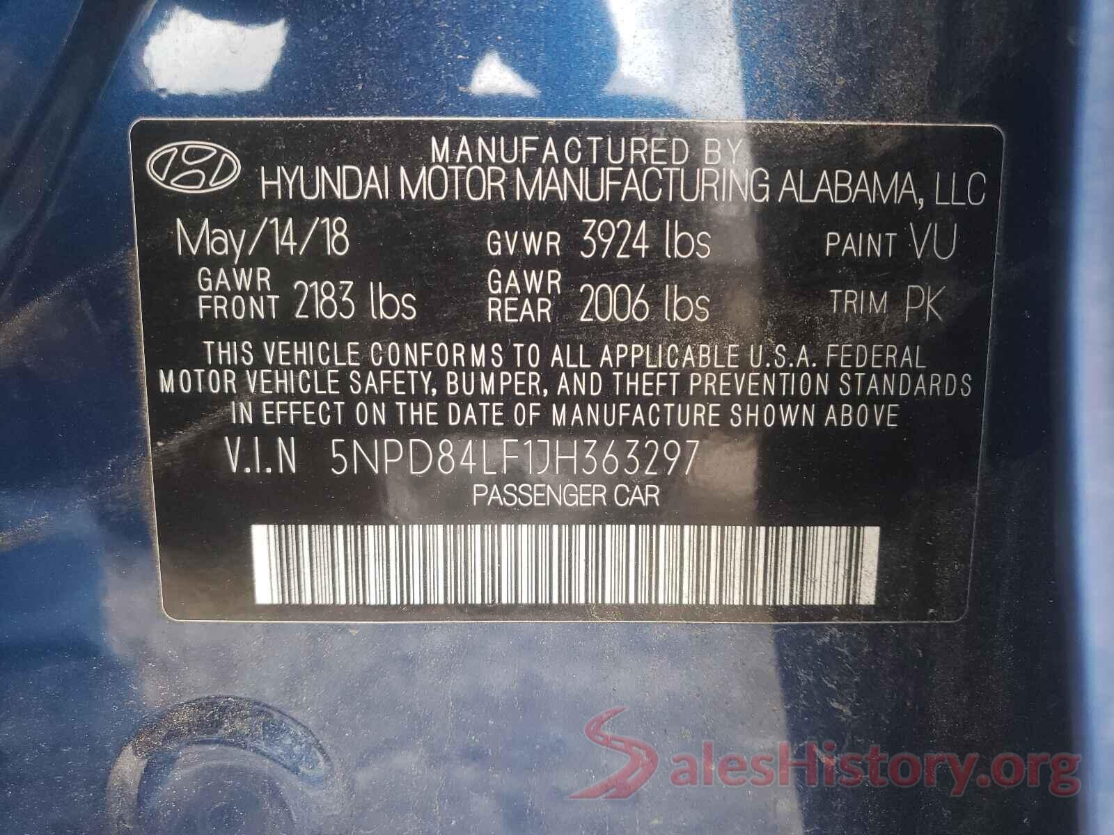 5NPD84LF1JH363297 2018 HYUNDAI ELANTRA