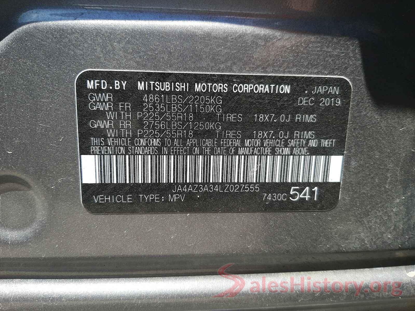 JA4AZ3A34LZ027555 2020 MITSUBISHI OUTLANDER