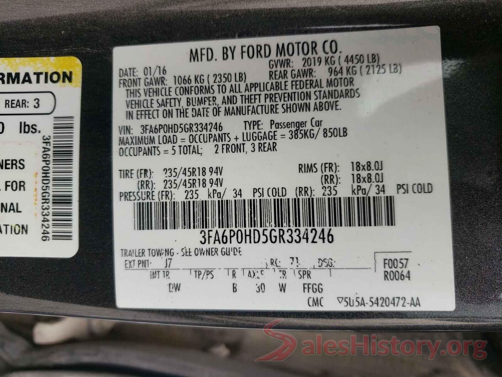 3FA6P0HD5GR334246 2016 FORD FUSION