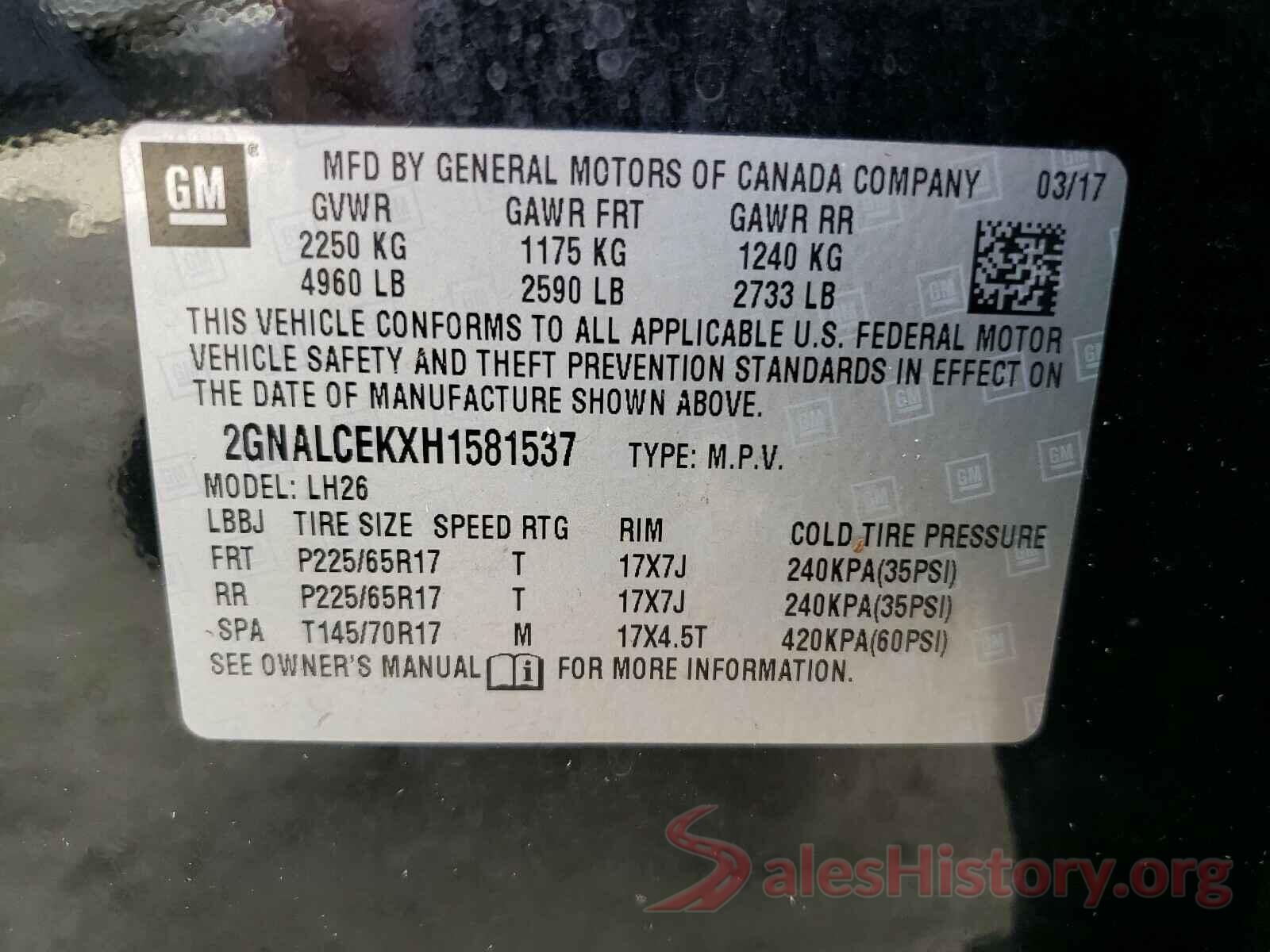 2GNALCEKXH1581537 2017 CHEVROLET EQUINOX