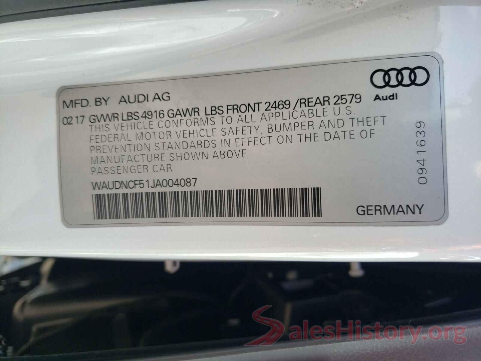 WAUDNCF51JA004087 2018 AUDI A5