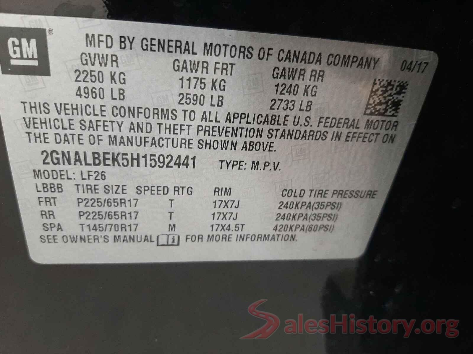 2GNALBEK5H1592441 2017 CHEVROLET EQUINOX