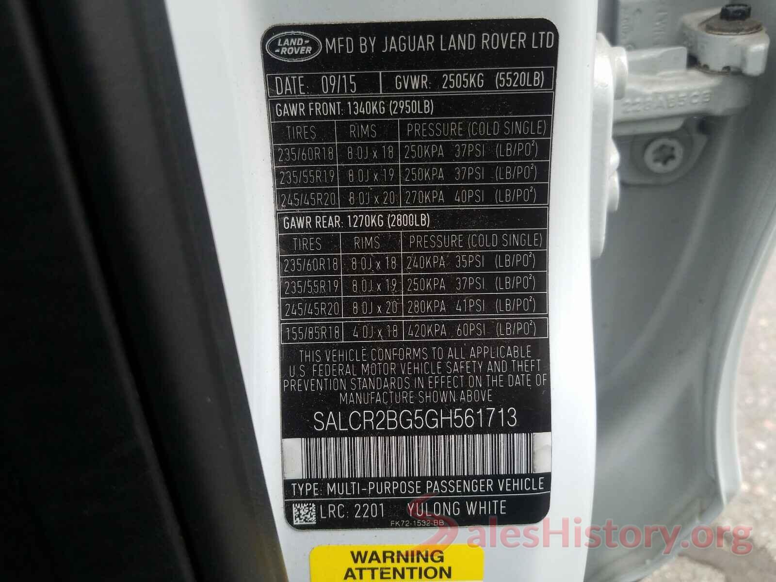 SALCR2BG5GH561713 2016 LAND ROVER DISCOVERY