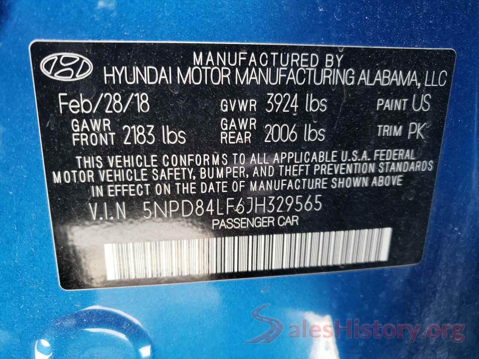 5NPD84LF6JH329565 2018 HYUNDAI ELANTRA