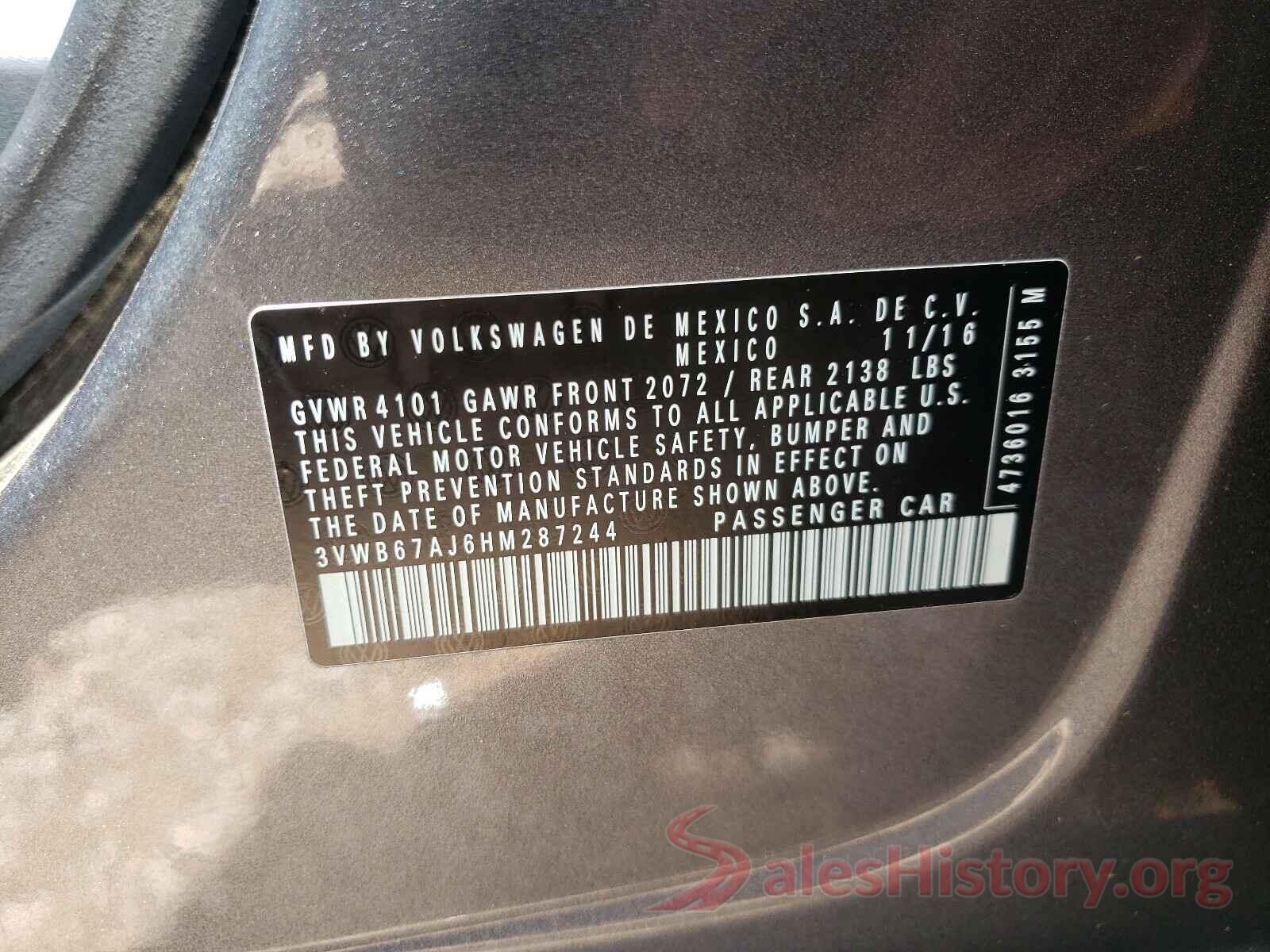 3VWB67AJ6HM287244 2017 VOLKSWAGEN JETTA