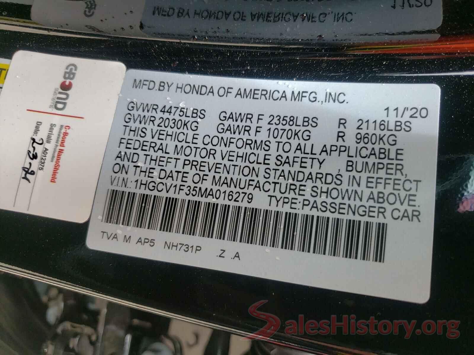 1HGCV1F35MA016279 2021 HONDA ACCORD