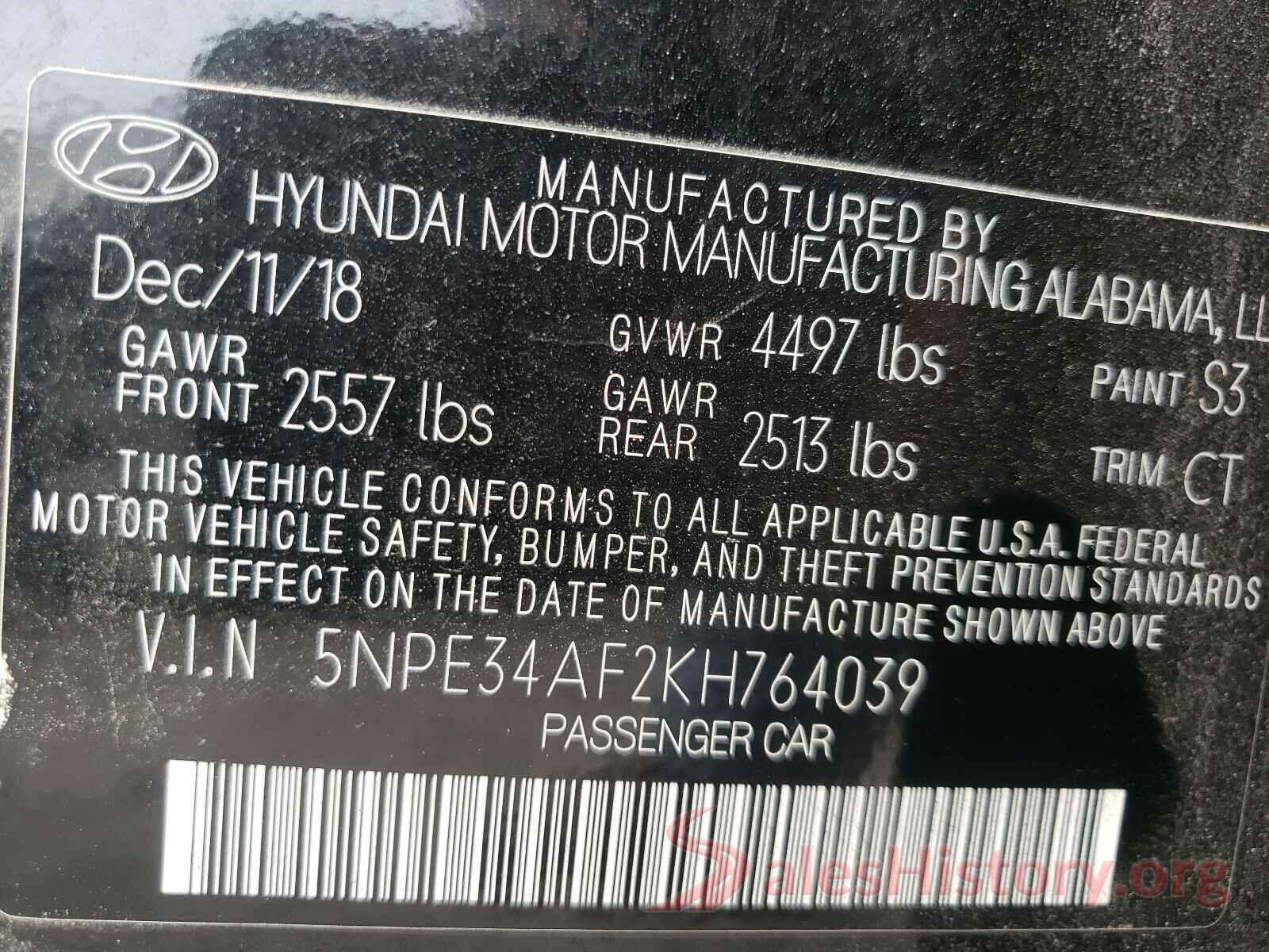 5NPE34AF2KH764039 2019 HYUNDAI SONATA