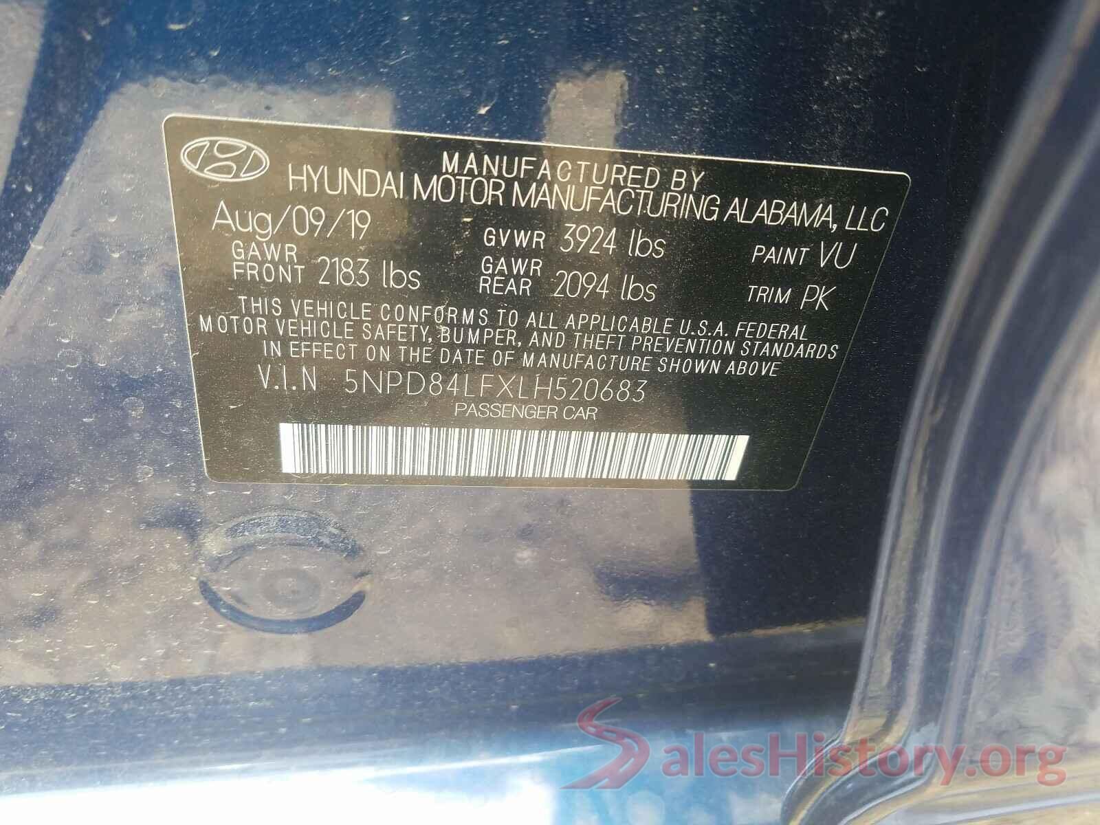 5NPD84LFXLH520683 2020 HYUNDAI ELANTRA