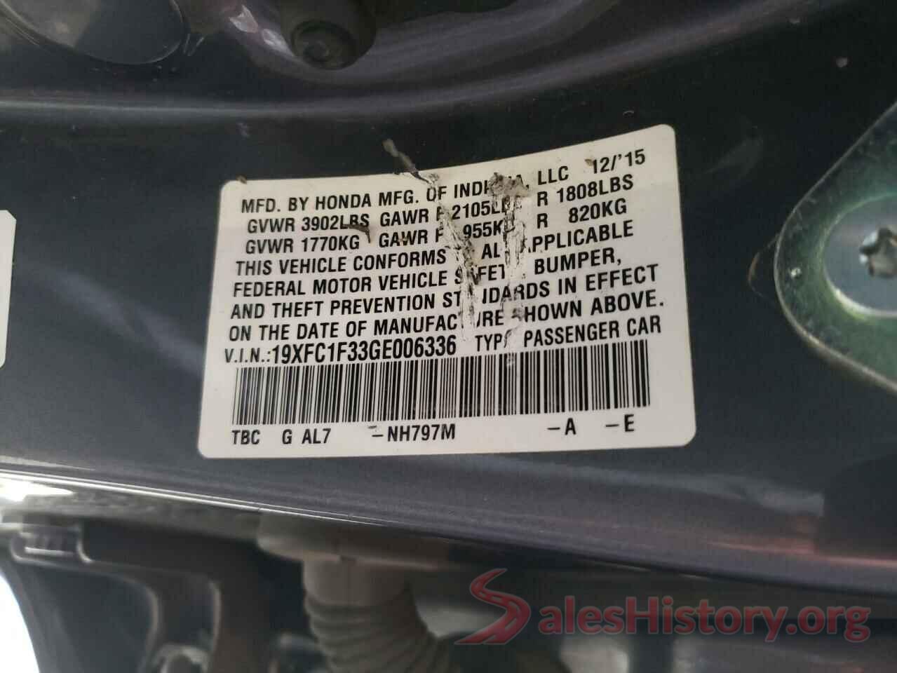 19XFC1F33GE006336 2016 HONDA CIVIC