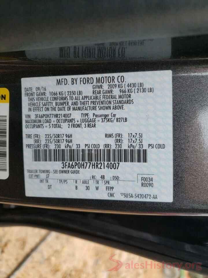 3FA6P0H77HR214007 2017 FORD FUSION