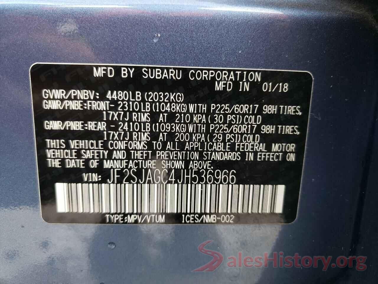 JF2SJAGC4JH536966 2018 SUBARU FORESTER