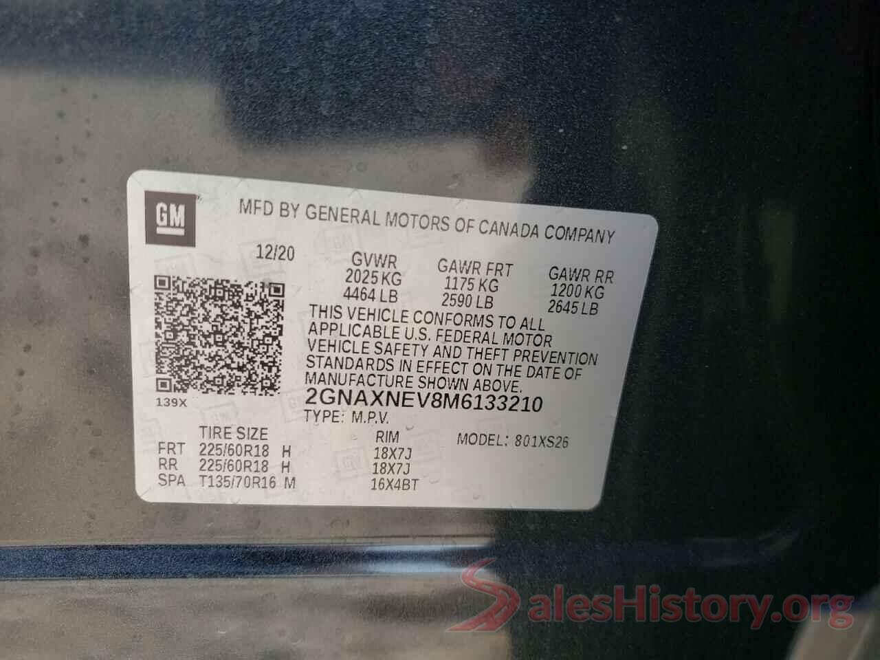 2GNAXNEV8M6133210 2021 CHEVROLET EQUINOX