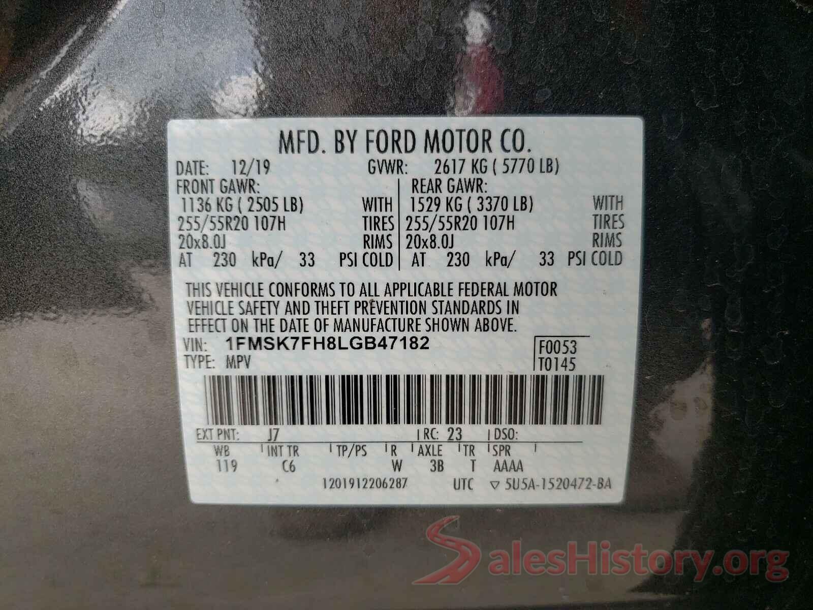 1FMSK7FH8LGB47182 2020 FORD EXPLORER