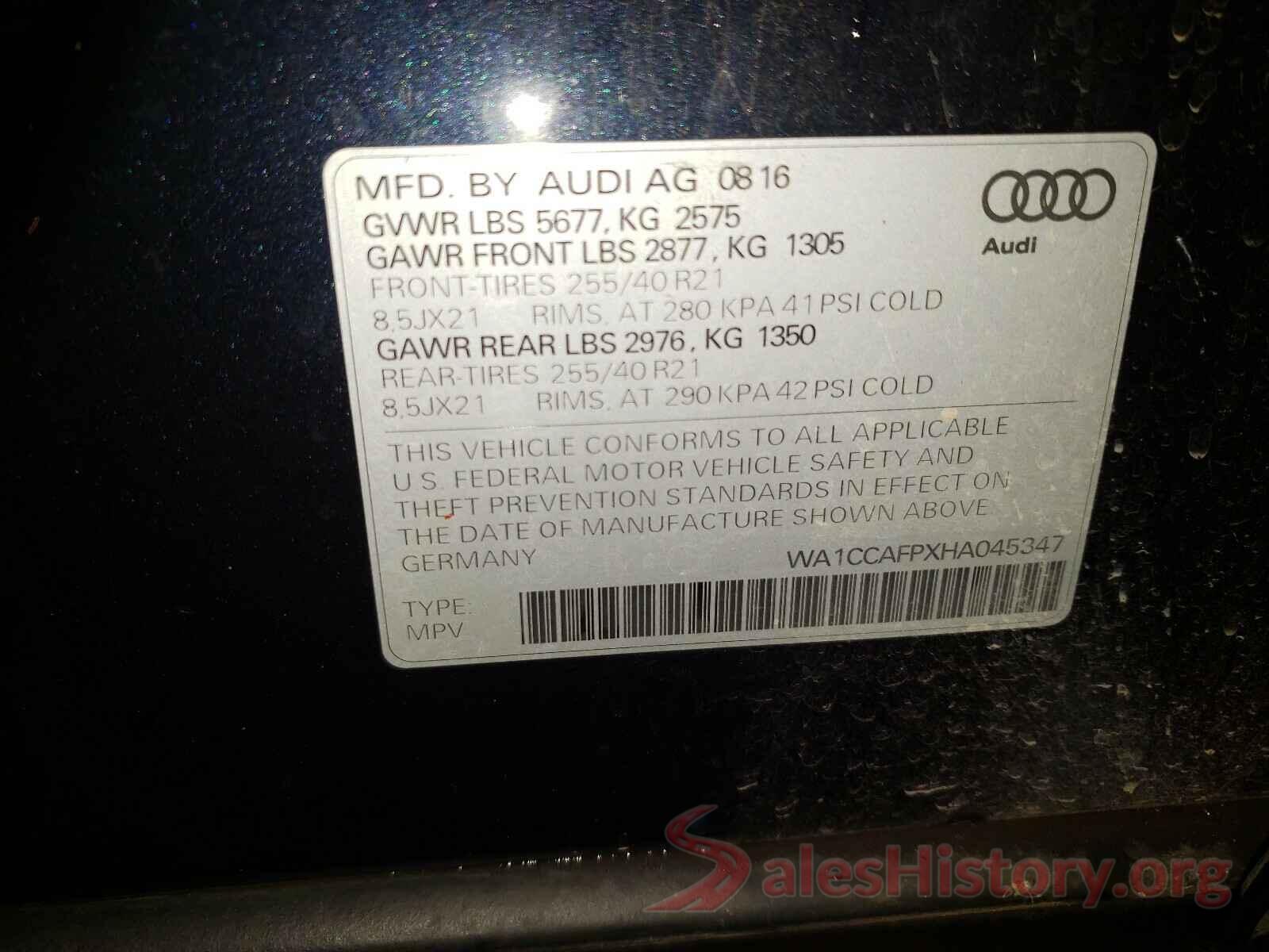 WA1CCAFPXHA045347 2017 AUDI SQ5