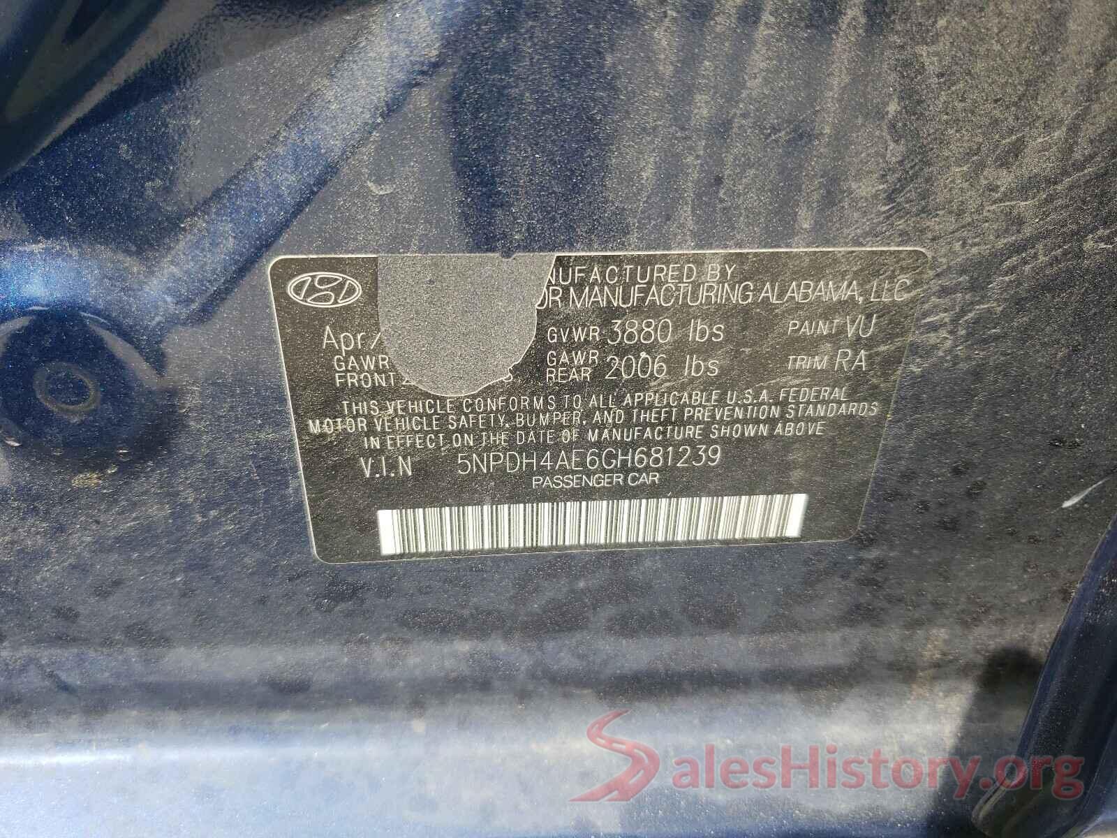 5NPDH4AE6GH681239 2016 HYUNDAI ELANTRA