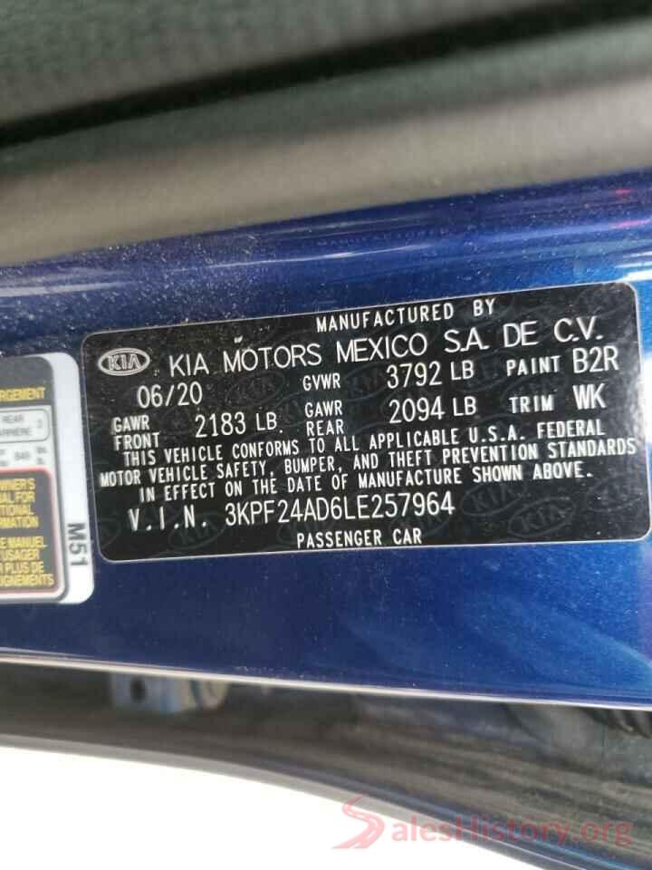 3KPF24AD6LE257964 2020 KIA FORTE