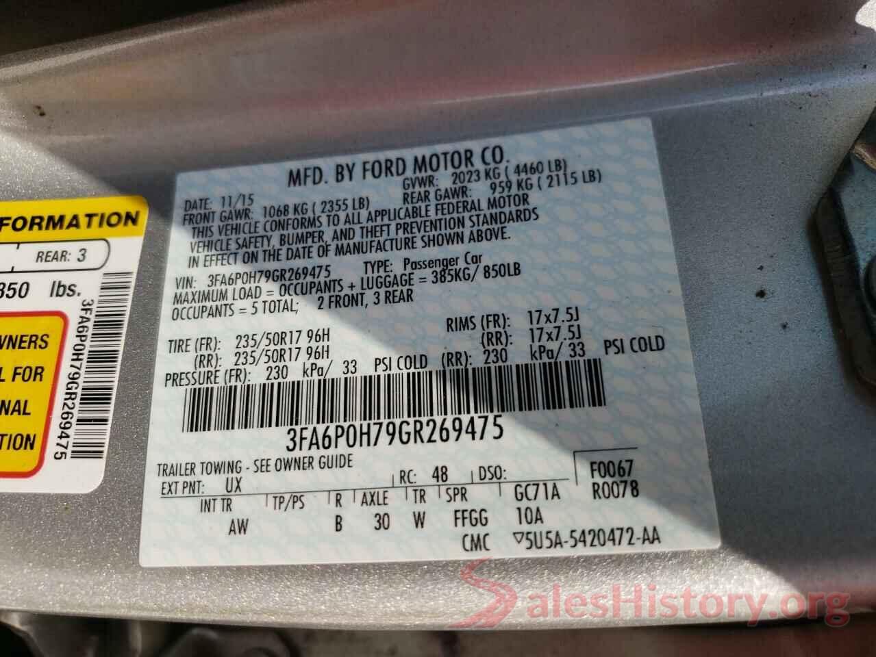 3FA6P0H79GR269475 2016 FORD FUSION