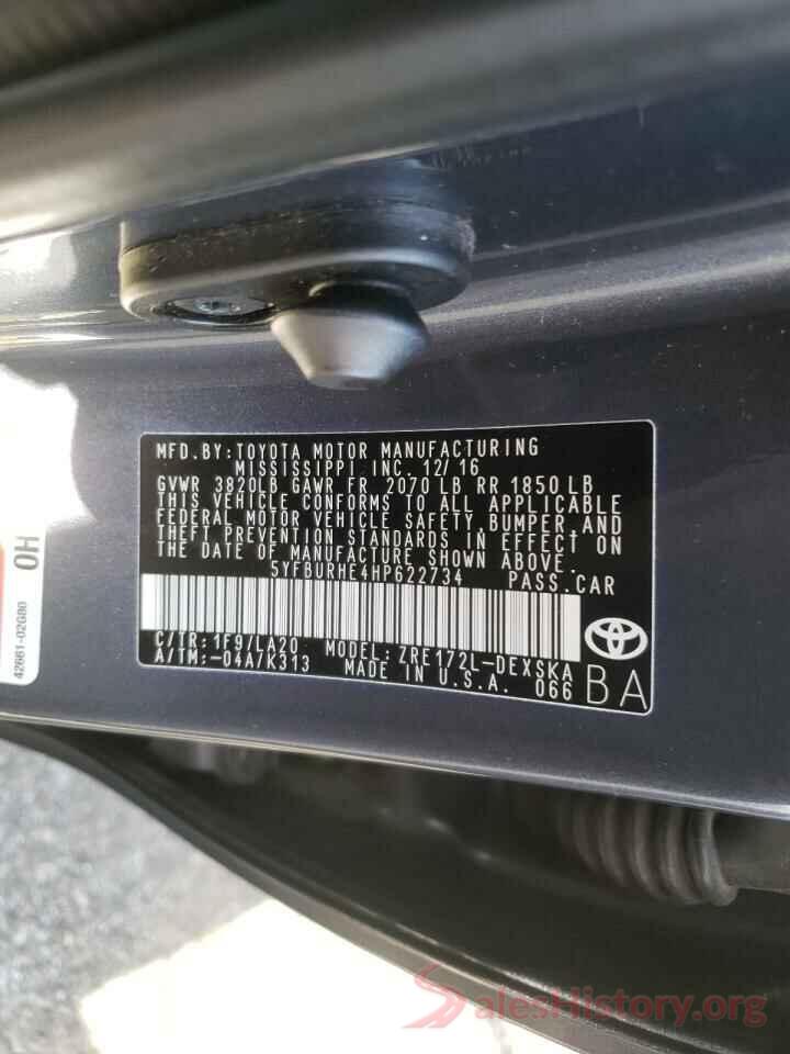 5YFBURHE4HP622734 2017 TOYOTA COROLLA