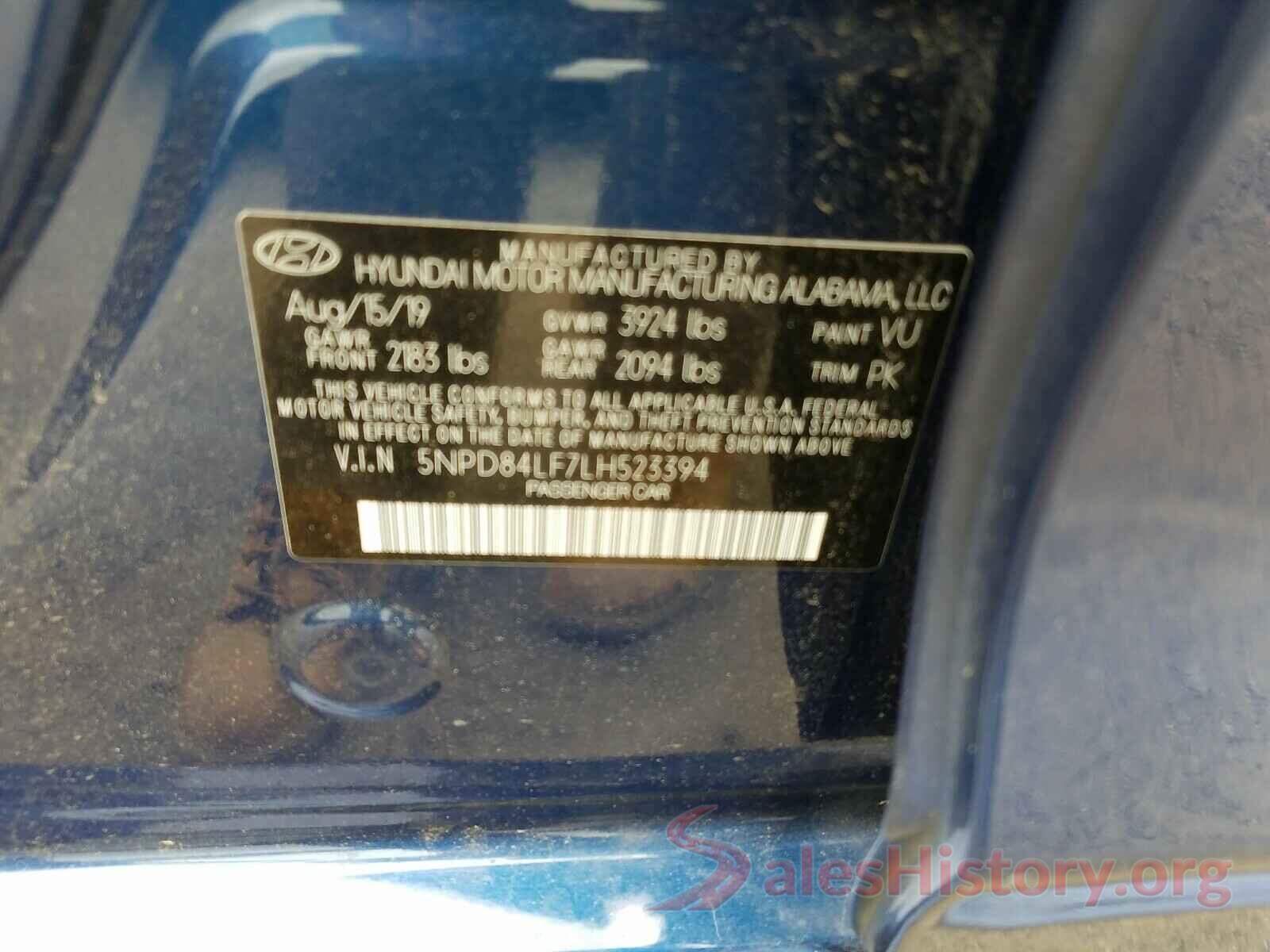 5NPD84LF7LH523394 2020 HYUNDAI ELANTRA