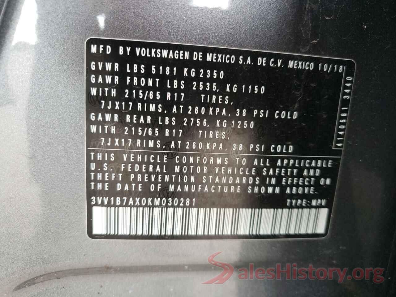 3VV1B7AX0KM030281 2019 VOLKSWAGEN TIGUAN