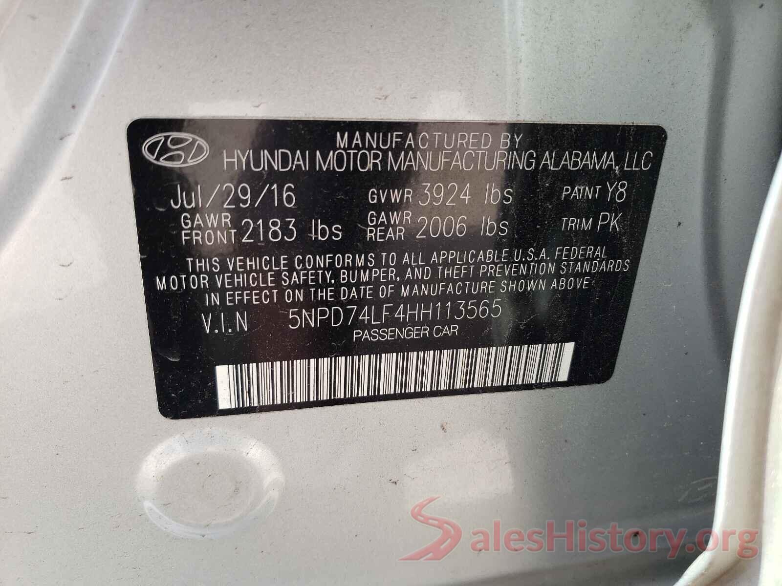 5NPD74LF4HH113565 2017 HYUNDAI ELANTRA