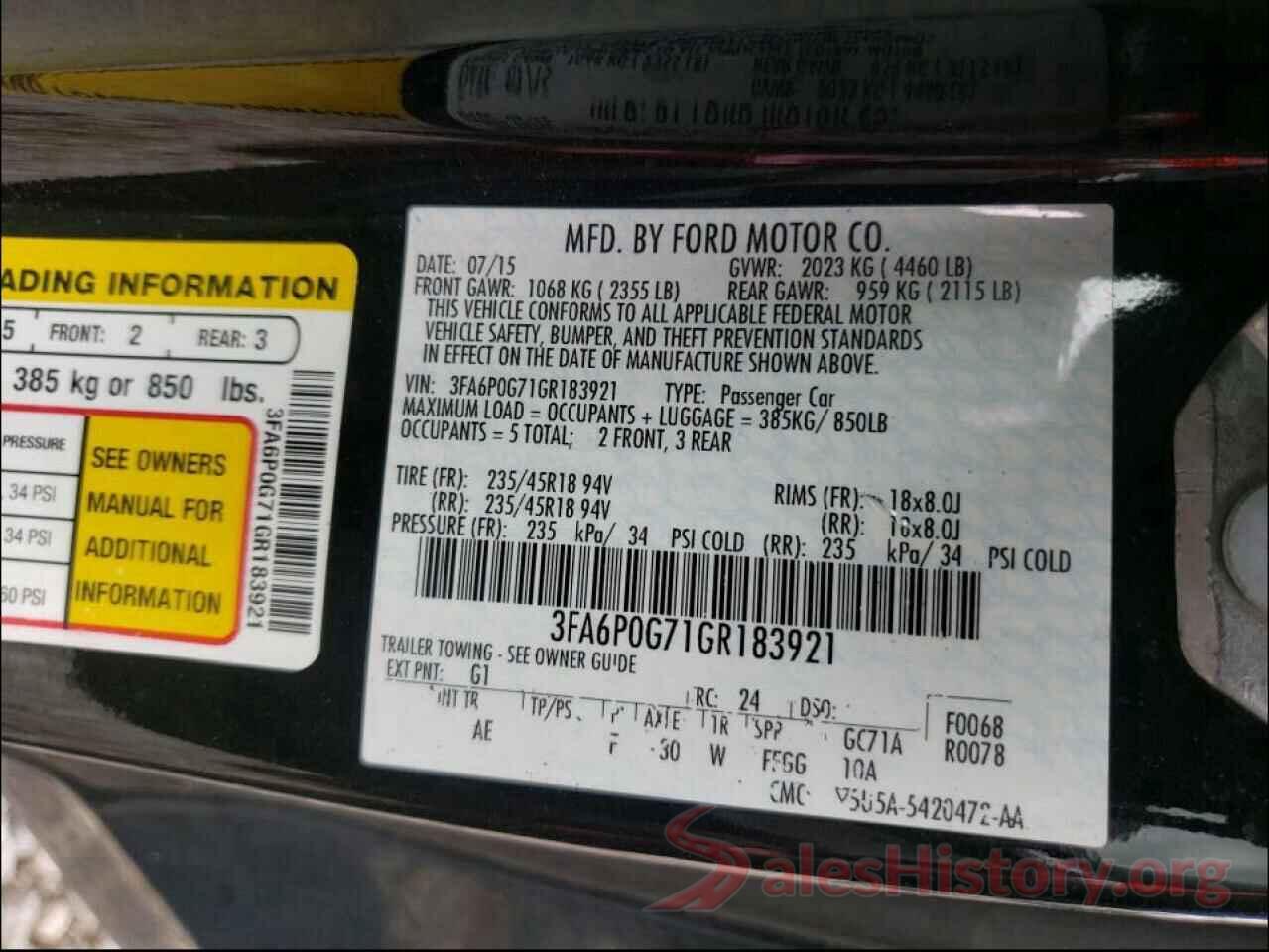 3FA6P0G71GR183921 2016 FORD FUSION