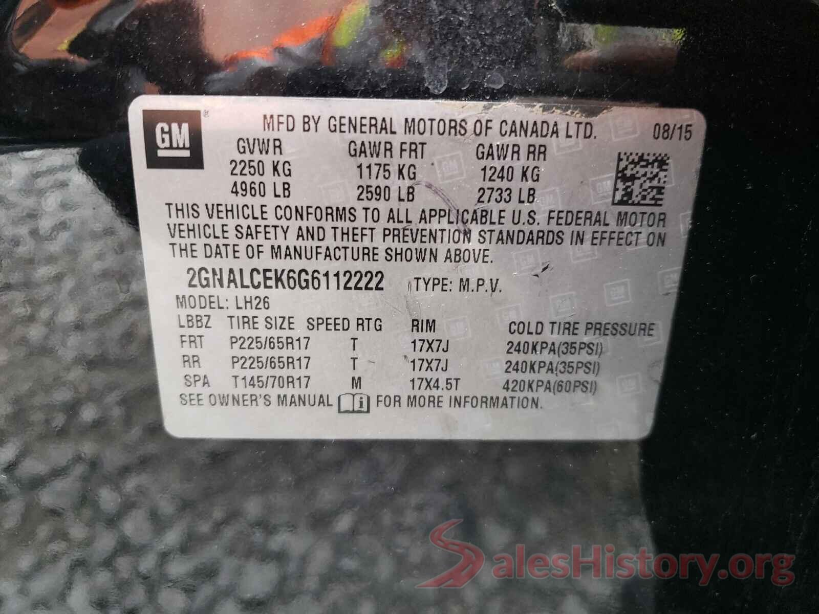 2GNALCEK6G6112222 2016 CHEVROLET EQUINOX