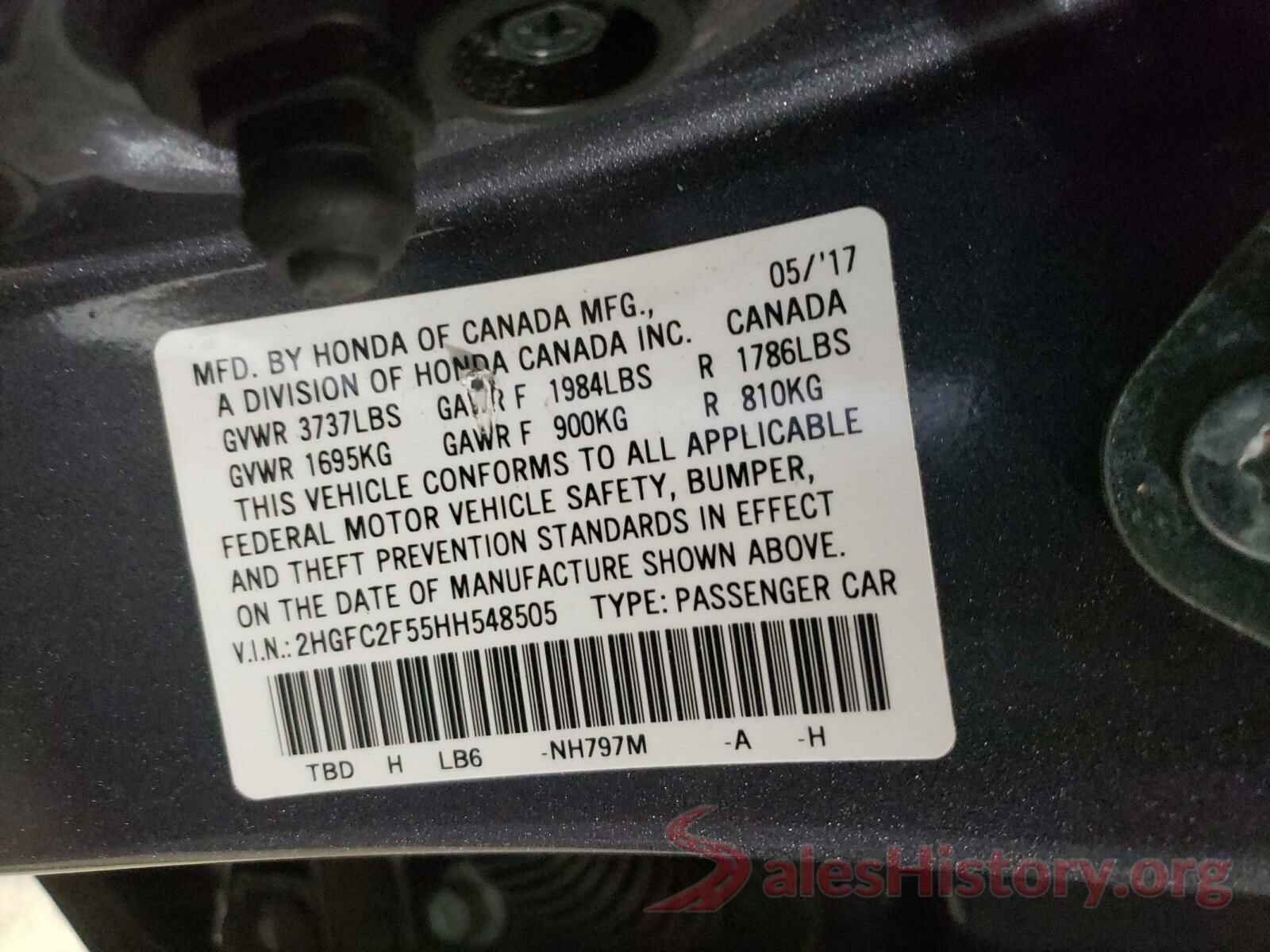 2HGFC2F55HH548505 2017 HONDA CIVIC