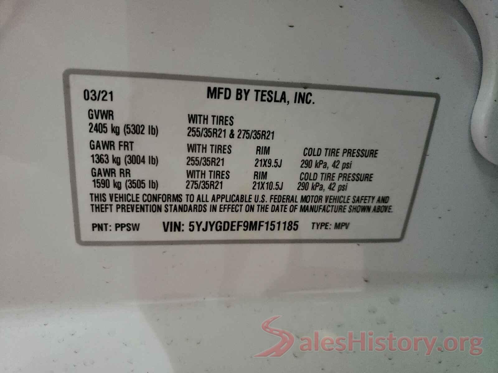 5YJYGDEF9MF151185 2021 TESLA MODEL Y