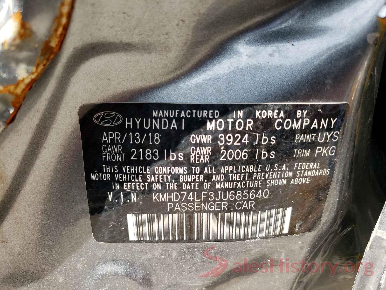 KMHD74LF3JU685640 2018 HYUNDAI ELANTRA