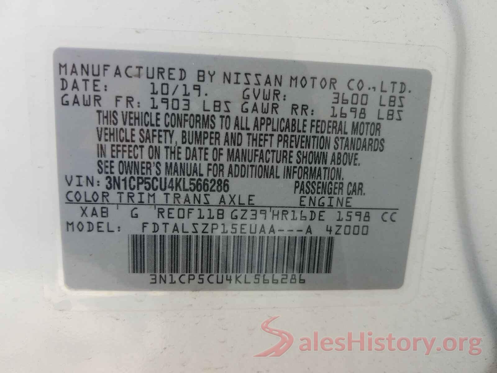 3N1CP5CU4KL566286 2019 NISSAN KICKS