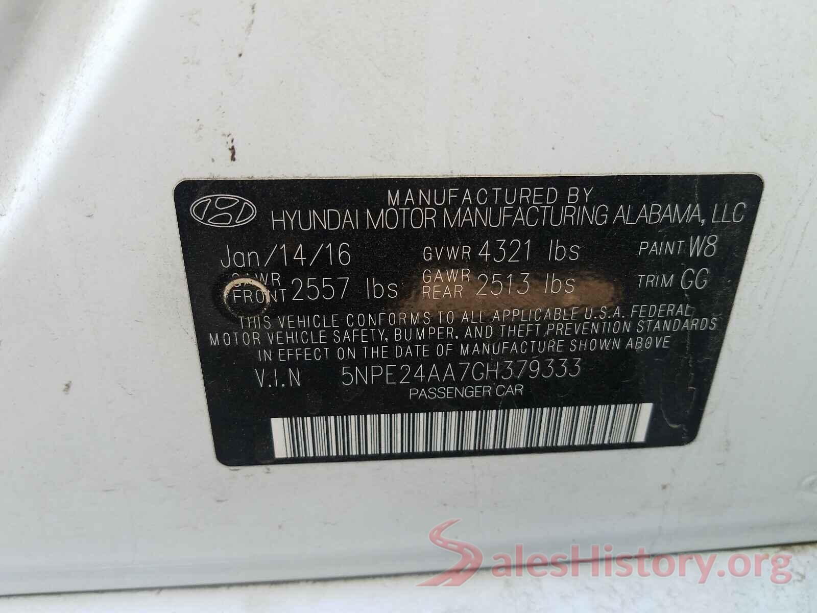 5NPE24AA7GH379333 2016 HYUNDAI SONATA