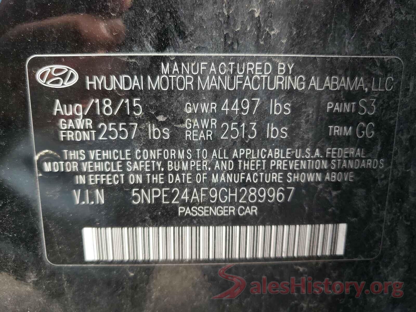 5NPE24AF9GH289967 2016 HYUNDAI SONATA