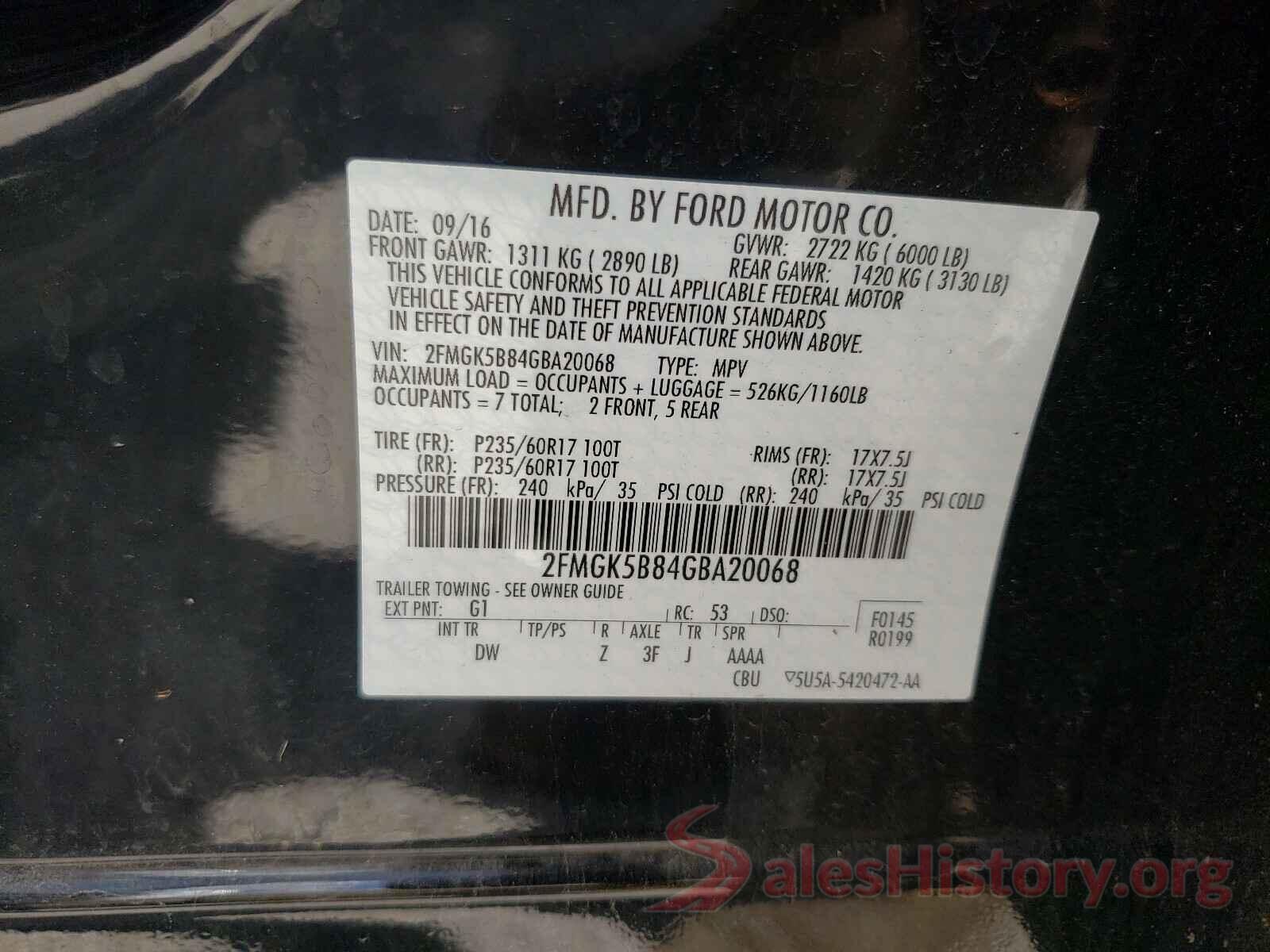 2FMGK5B84GBA20068 2016 FORD FLEX