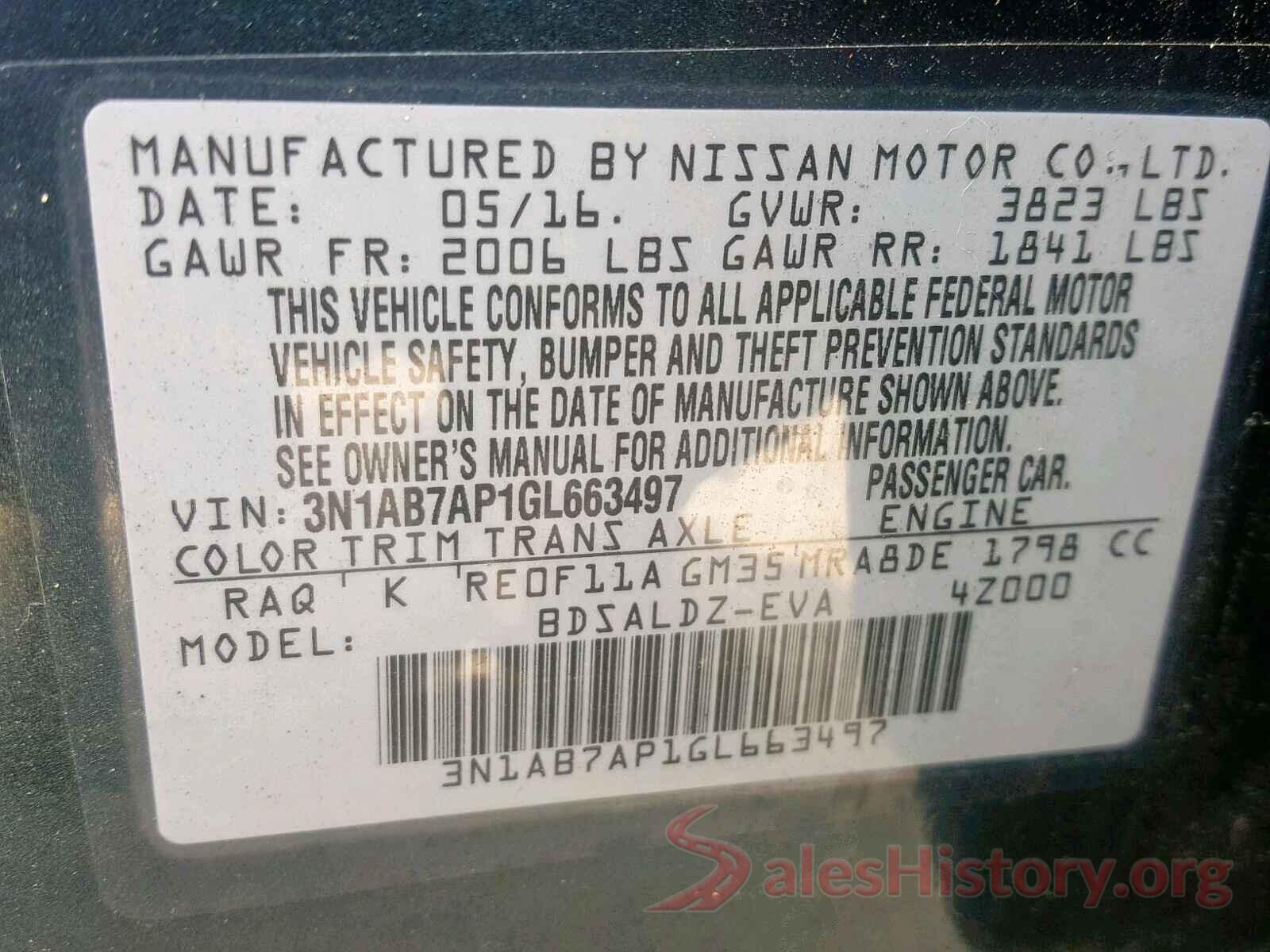 3N1AB7AP1GL663497 2016 NISSAN SENTRA