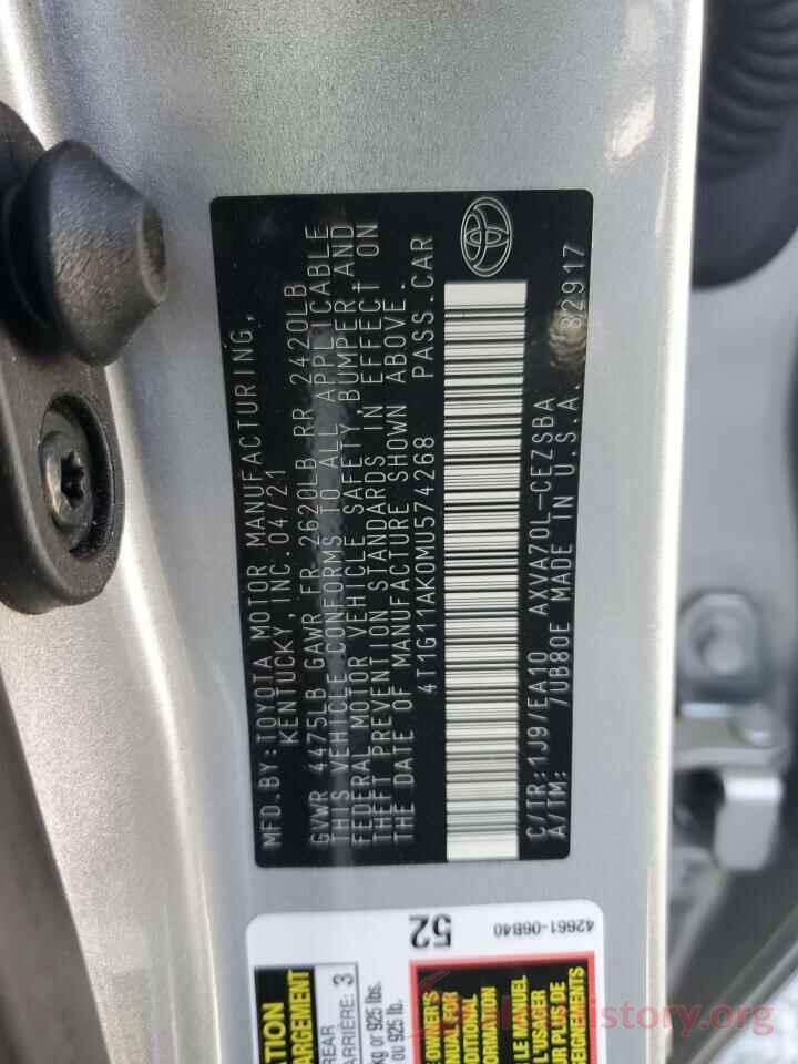 4T1G11AK0MU574268 2021 TOYOTA CAMRY