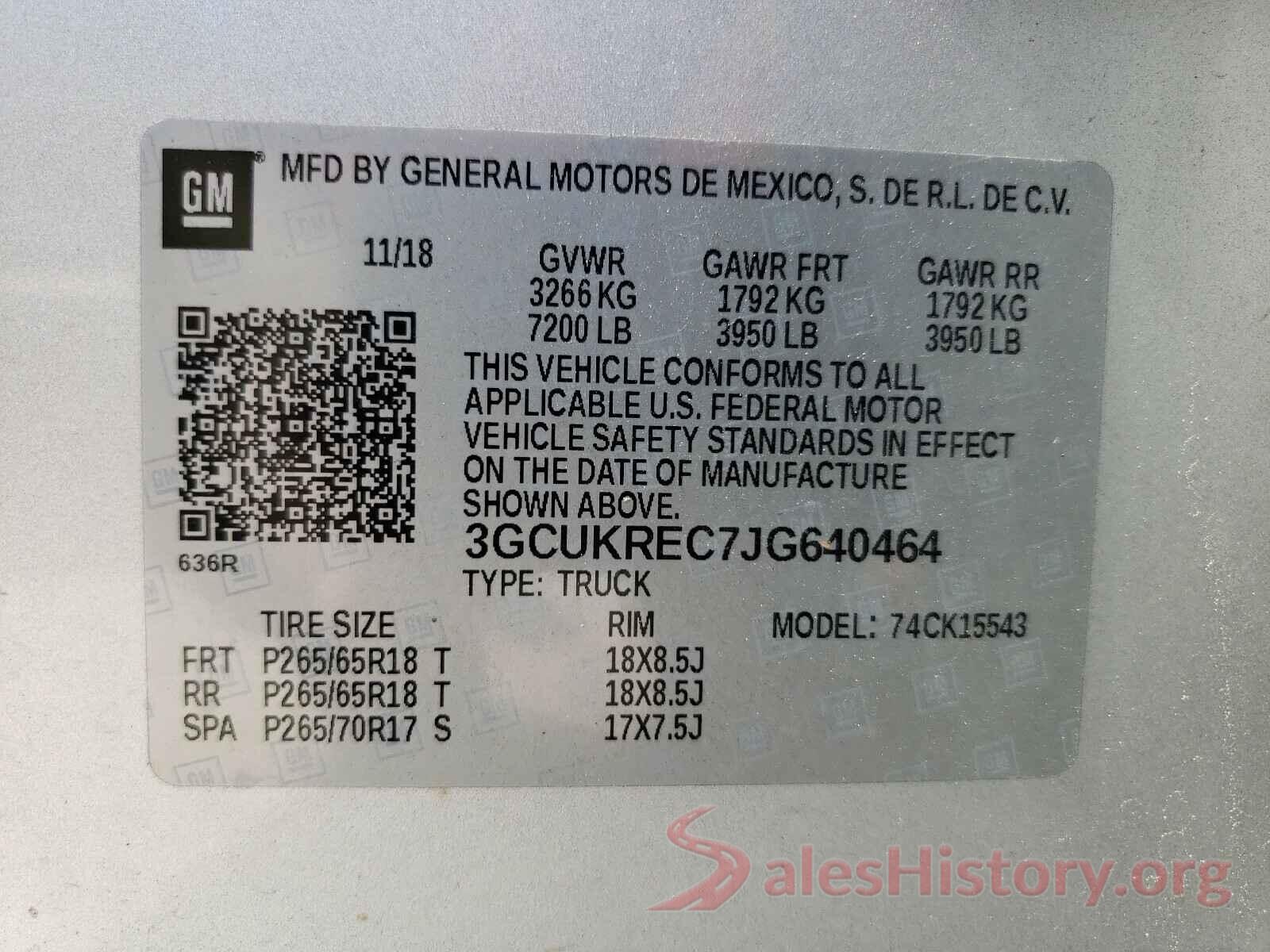 3GCUKREC7JG640464 2018 CHEVROLET SILVERADO