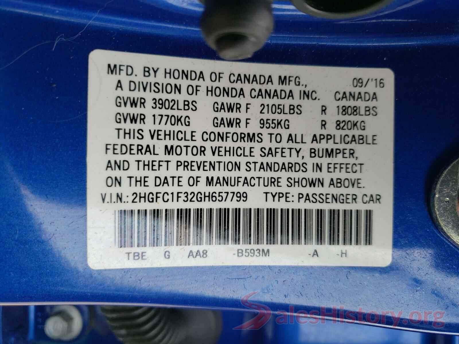 2HGFC1F32GH657799 2016 HONDA CIVIC