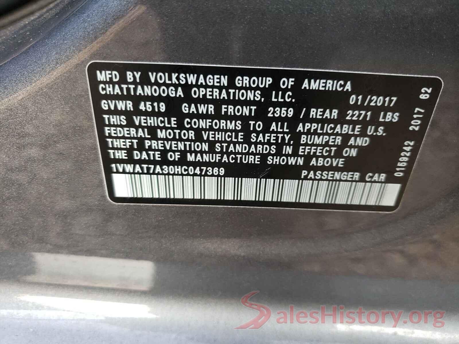 1VWAT7A30HC047369 2017 VOLKSWAGEN PASSAT