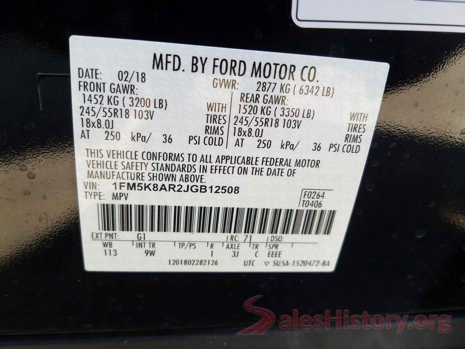 1FM5K8AR2JGB12508 2018 FORD EXPLORER