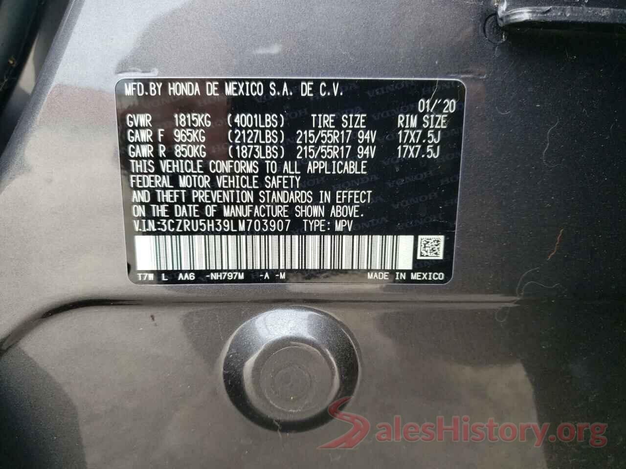 3CZRU5H39LM703907 2020 HONDA HR-V