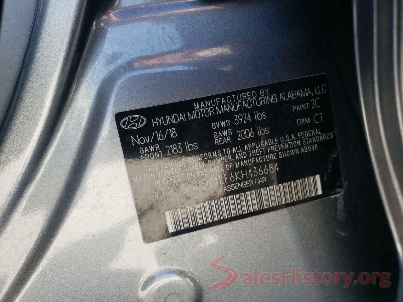 5NPD74LF6KH436684 2019 HYUNDAI ELANTRA