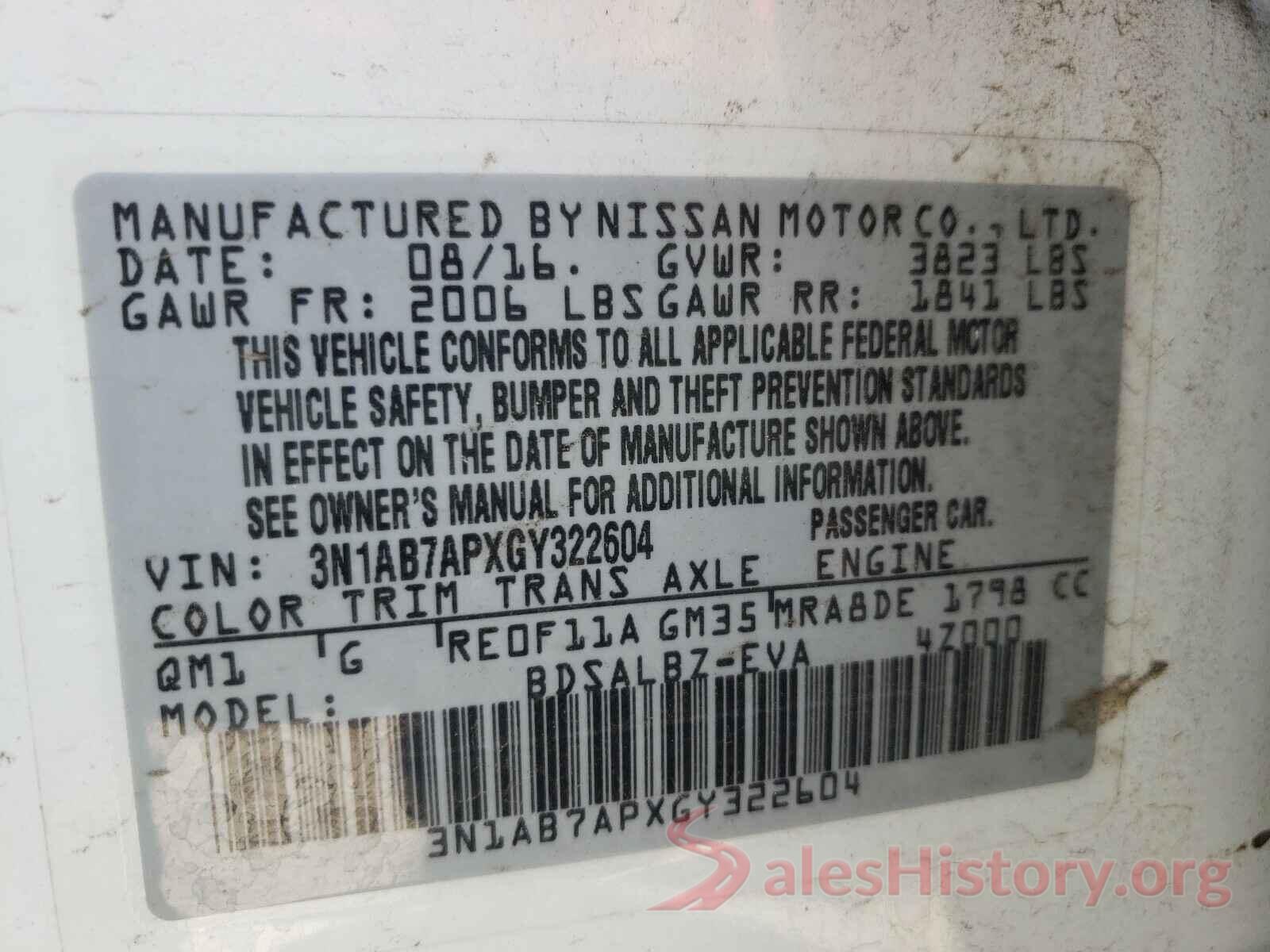 3N1AB7APXGY322604 2016 NISSAN SENTRA