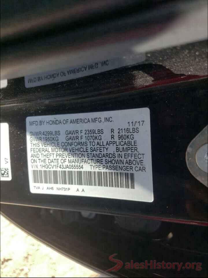 1HGCV1F43JA055554 2018 HONDA ACCORD