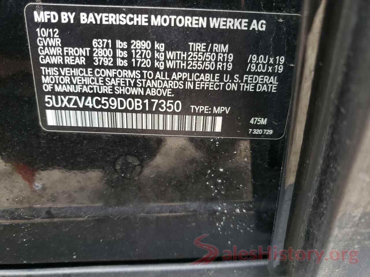 5UXZV4C59D0B17350 2013 BMW X5