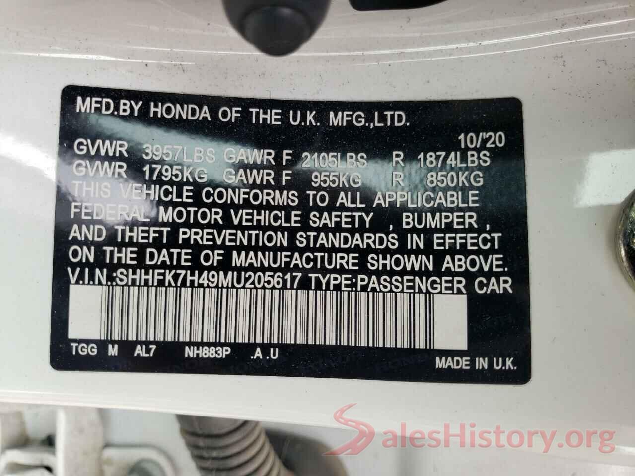 SHHFK7H49MU205617 2021 HONDA CIVIC