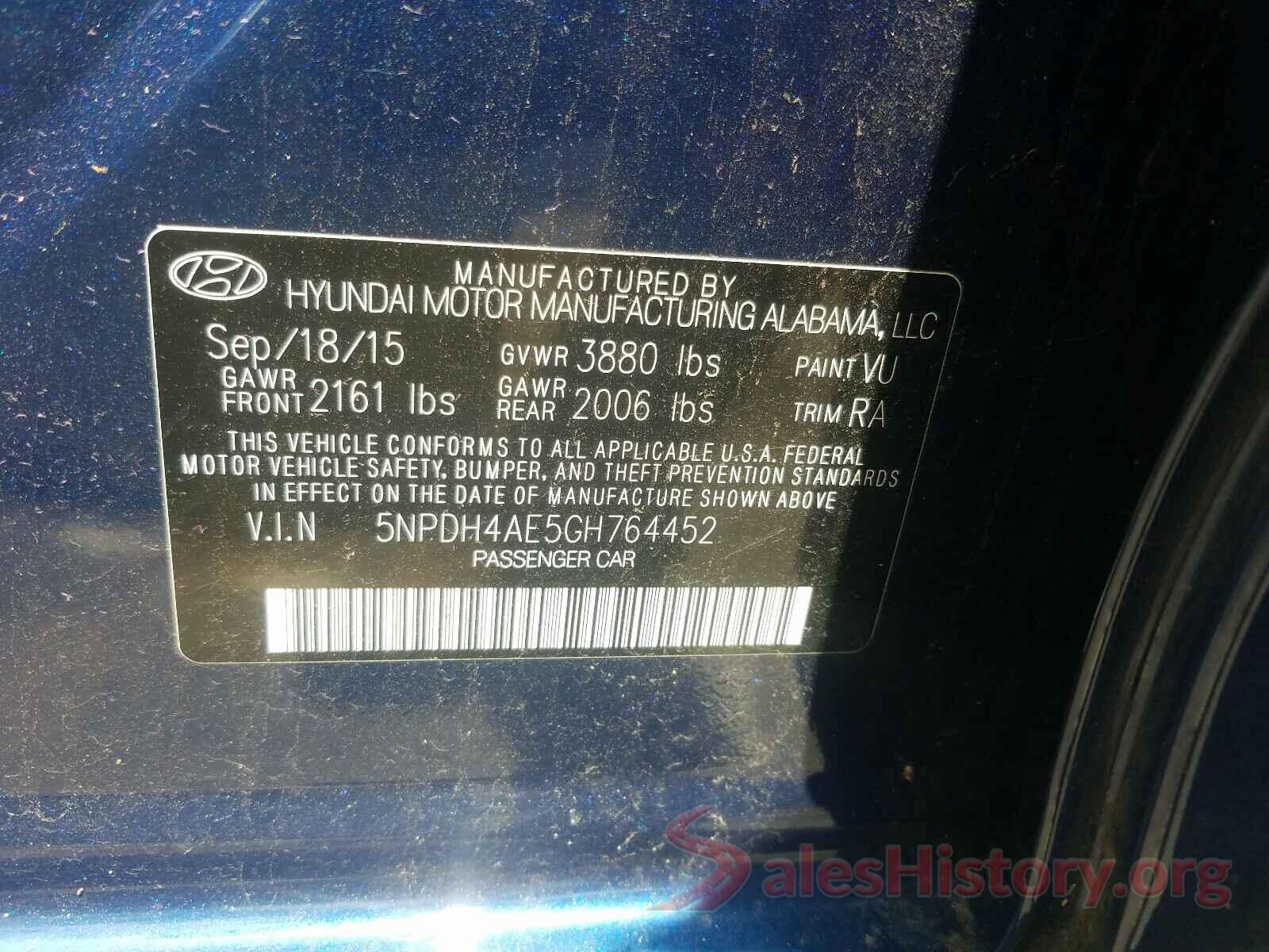 5NPDH4AE5GH764452 2016 HYUNDAI ELANTRA